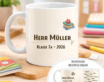 Taza personalizada para profesores - Regalo de despedida | Taza con nombre "Gracias, profesor" | Taza de cerámica esmaltada con corcho - Graduación escolar