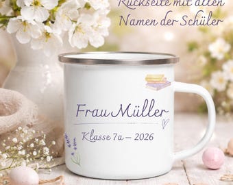 Mug personnalisé pour professeur - Cadeau de départ | Mug avec nom et remerciements | Mug en émail, céramique et liège - Remise de diplôme