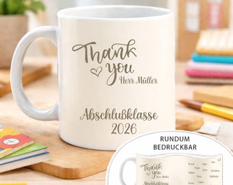 Taza personalizada para profesores - Regalo de despedida | Taza con nombre "Gracias, profesor" | Taza de cerámica esmaltada con corcho - Graduación escolar