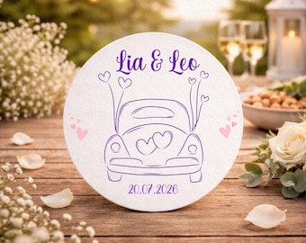 100 sous-bocks ronds (ou carrés) pour mariage – carton durable de 1,5 mm d'épaisseur – décoration de mariage personnalisée, décoration de table, cadeau d'invité
