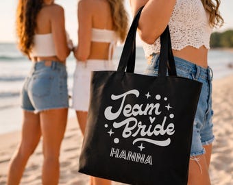Sac fourre-tout personnalisé pour enterrement de vie de jeune fille – Sac « Team Bride » avec nom – Cadeau pour enterrement de vie de jeune fille, Sac « Bride Tribe » – Sac pour enterrement de vie de jeune fille – 10 L
