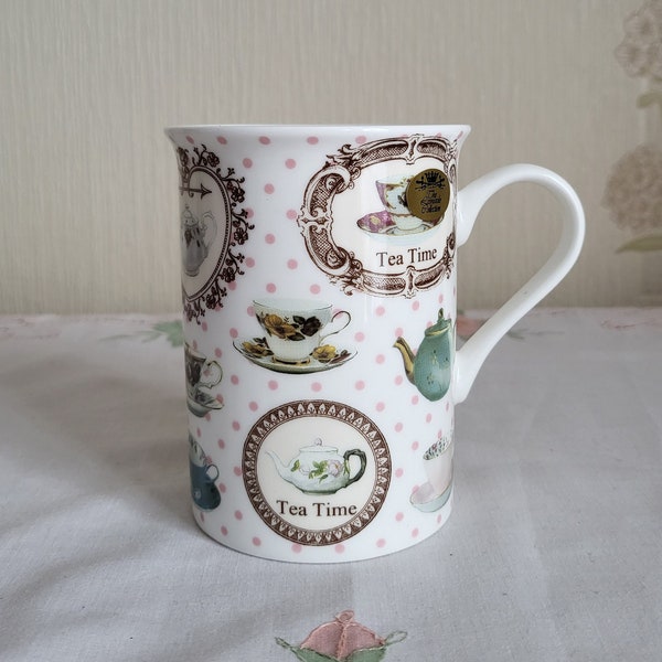 Vintage style The Leonardo Collection 'Tea Time' Fine China Coffee Mug X4 (price per mug) - BNIB