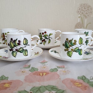 RARE Vintage Royal Worcester Wild Berries Coffee Can & Saucer Duos (price per duo)
