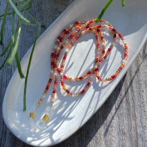 SUNSET handgefertigte Brillenkette Perlenkette Bordeaux Gold trendige handgefertigte Perlen-Brillenkette Bild 1
