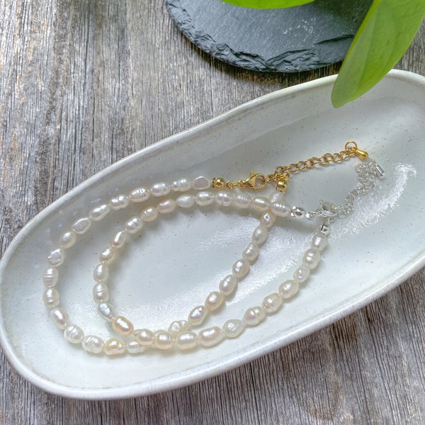 PERLA handgemachtes zierliches Fusskettchen - echte Süsswasserperlen - 24K Gold - Silber - freshwater pearls - trendy handmade beaded anklet