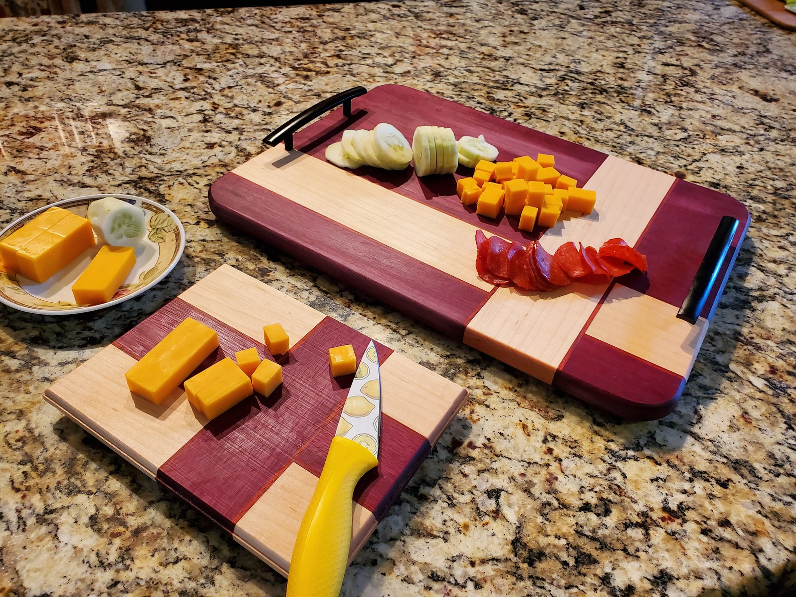 Wooden Charcuterie Board With Handles Exotic Purpleheart & Etsy