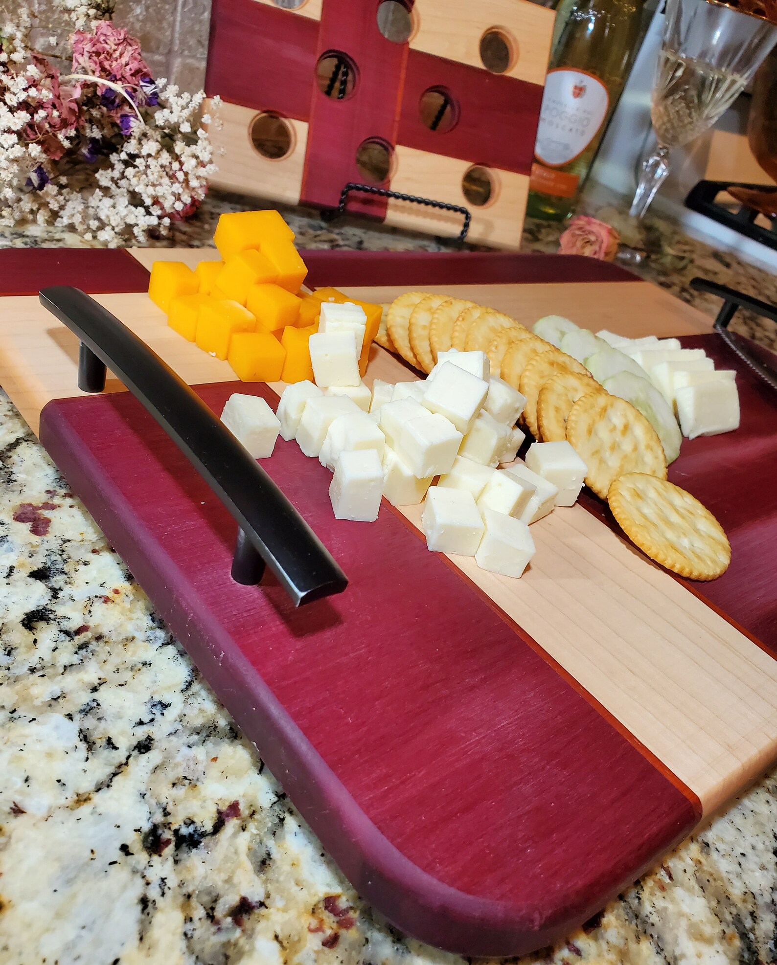 Wooden Charcuterie Board With Handles Exotic Purpleheart & Etsy