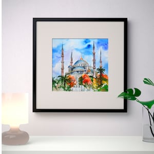 Pittura Architettura Turchia Istanbul Moschea Blu Attrazioni Arte originale Piccolo formato Paesaggio Originale Acquerello Plein Air Ucraino