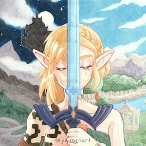 ToTK - A Kingdom Torn Apart Watercolor Anime Art Print, Cute Art Print, Home Decor Wall Art