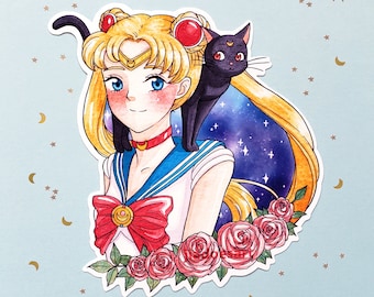 Naklejka wodoodporna Bunny Magical Girl, słodka naklejka na laptopa, słodka naklejka na butelkę z wodą, słodka naklejka na dziennik