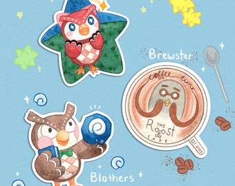 Blathers, Celeste & Brewster Animal Friends Waterproof Stickers | Cute Laptop Decal, Cute Water Bottle Sticker, Cute Journal Sticker