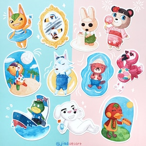 Summer Animal Friends Waterproof Stickers, Cute Laptop Decal, Cute Water Bottle Sticker, Cute Journal Sticker