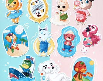 Summer Animal Friends Waterproof Stickers, Cute Laptop Decal, Cute Water Bottle Sticker, Cute Journal Sticker