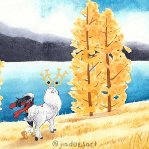 PKMN Legends Akari at the Lake (Fall) Watercolor 5x7 Print