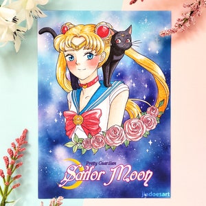 Magical Girl Watercolor Anime Art Print, Cute Art Print, Home Decor Wall Art