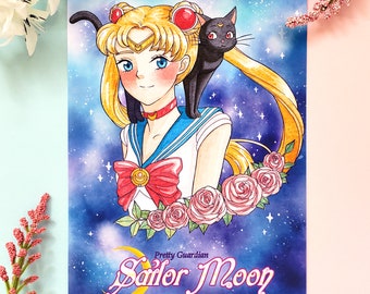 Magical Girl Watercolor Anime Art Print, Cute Art Print, Home Decor Wall Art