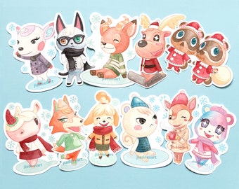 Winter Animal Friends Waterproof Stickers, Cute Laptop Decal, Cute Water Bottle Sticker, Cute Journal Sticker