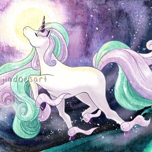 PKMN pastelkleurige pony in het maanlicht aquarel 5 x 7 print
