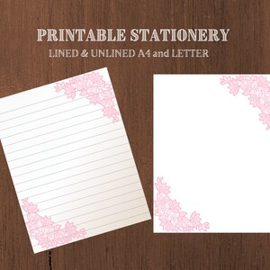Papelaria para impressão com design de renda floral / Lindo papel estacionário para impressão / Papel de escrita minimalista / Download digital / Carta / A4