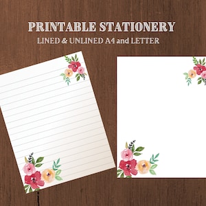 Artigos de papelaria para impressão floral/Lindo papel estacionário para impressão/Papel de escrita minimalista/Download digital/Carta/A4
