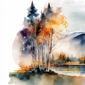 Watercolor Landscape Painting | Calming Colors | Lakes, Mountains and ...