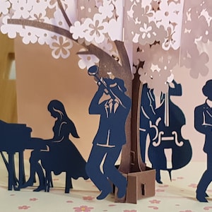 Liefde, Pop-upkaart, Handgemaakt, Musical, Jazzband, Piano, Proficiat met je verjaardag, Wenskaarten, Bruiloft, Origamikaart, 3D-kaart, Verjaardag, Festival