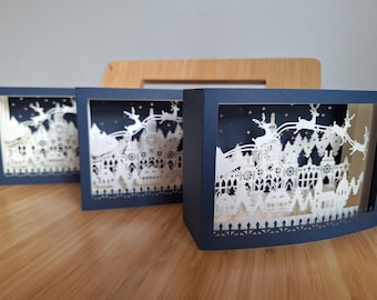 Drie stuks (3 stuks) x pop-upkaart kersttafereel, handgemaakt