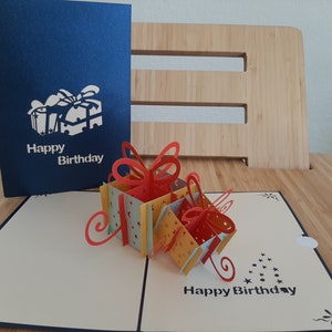 Fijne verjaardag, 3D, pop-upkaart, handgemaakt, Cadeaukaart, Wenskaart, Cadeau, Papiercadeau,