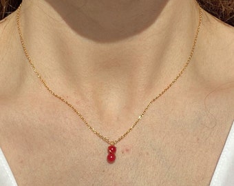 Crystal Necklace, Birthstone Coral, Red Coral Necklace, Natural Stone, Clavicle Chain, Dainty Necklace, Chunky Necklace, Gift for Her