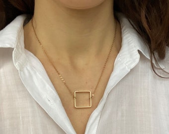 24K Gold Plated Square Necklace, Bright Minimal Pendant, Everyday Usage, Dainty Thick Metal, Stunning KC Gold Plated, Christmas Gift