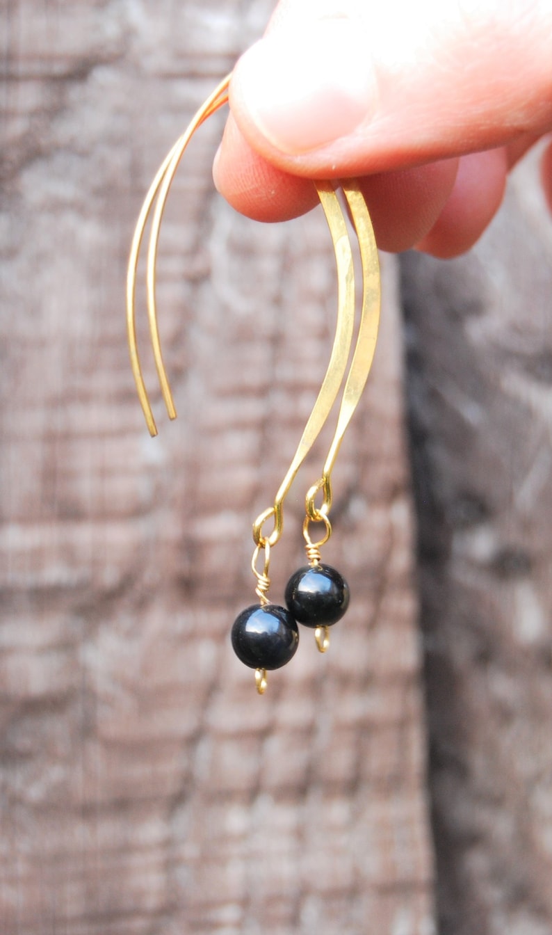 Natural Obsidian Stone Earring Dangle Earring Mother/'s Day Gift Gemstone Beads,18K Gold Color Plated Minimalist Black Birthstone