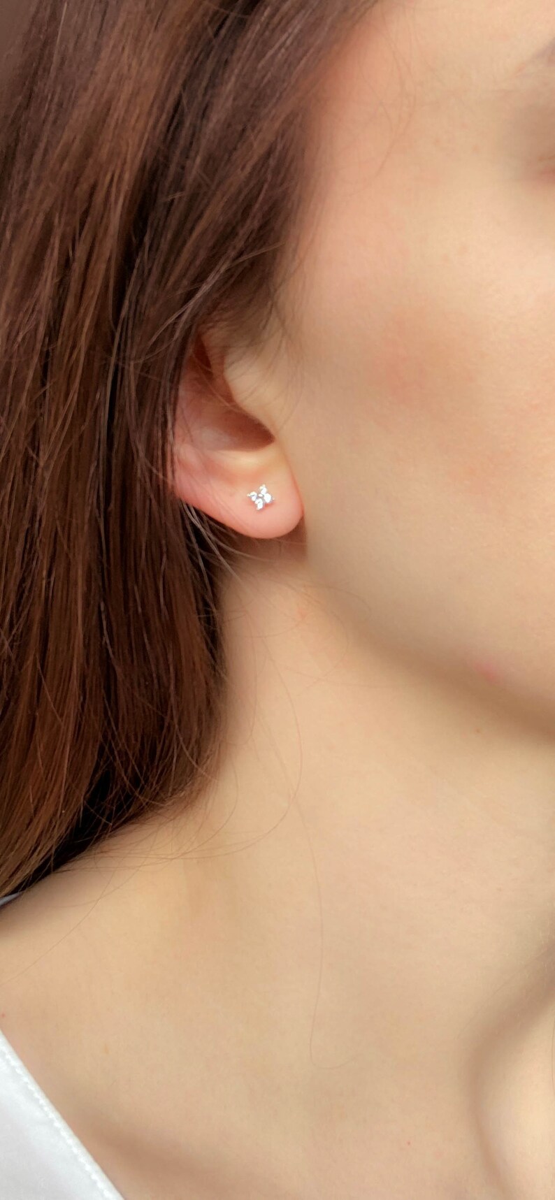Gift For Her Tiny Helix Conch Dainty Cute Zircon Solid Silver Stud Crystal Flower Pierced 925 Sterling Silver Snowflake Earrings