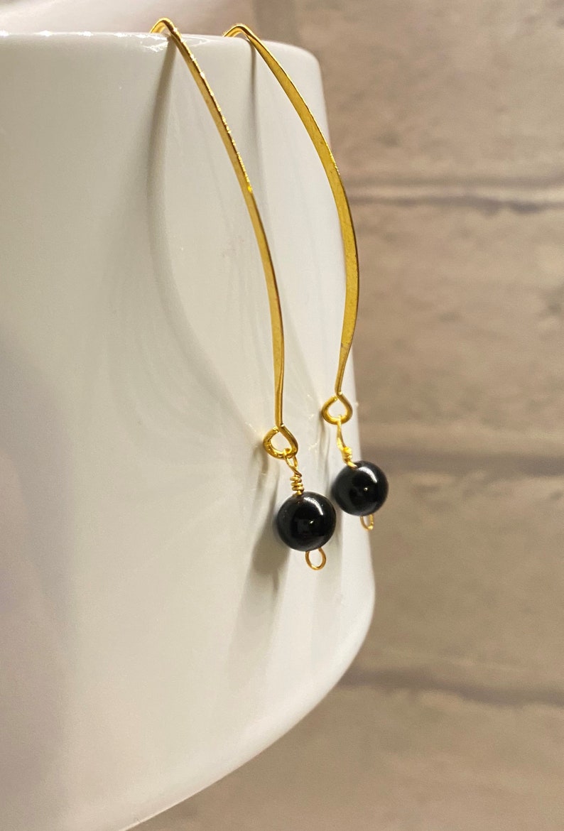 Natural Obsidian Stone Earring Dangle Earring Mother/'s Day Gift Gemstone Beads,18K Gold Color Plated Minimalist Black Birthstone
