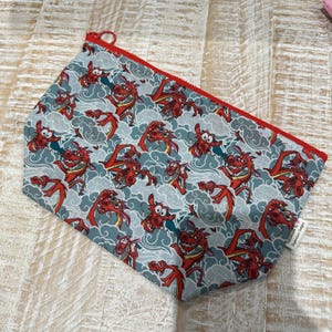 Handmade Disney themed cotton zipped pouch - Disney Mulan Mushu