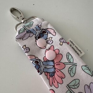 Handmade Disney themed fabric ear holder keyring - Disney floral Stitch image 4