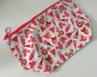 Handmade Disney themed cotton zipped pouch - Disney Pink Snacks