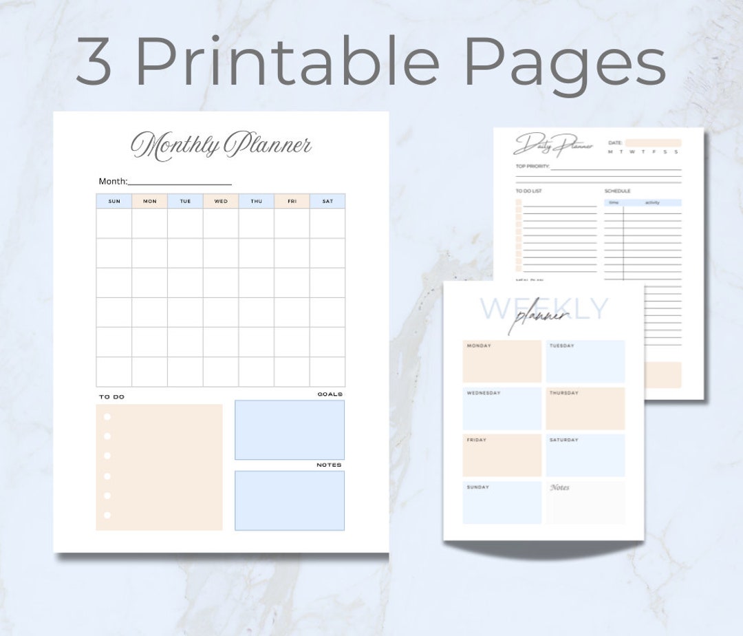 Daily, Weekly, Monthly, Printable Planner, Digital PDF, Undated Planner ...