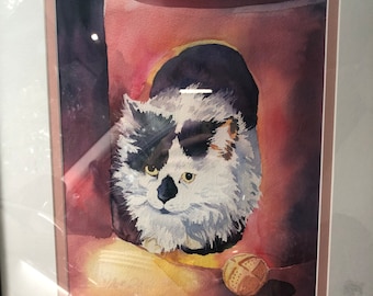 Osamu Saito Original Watercolor of Cat