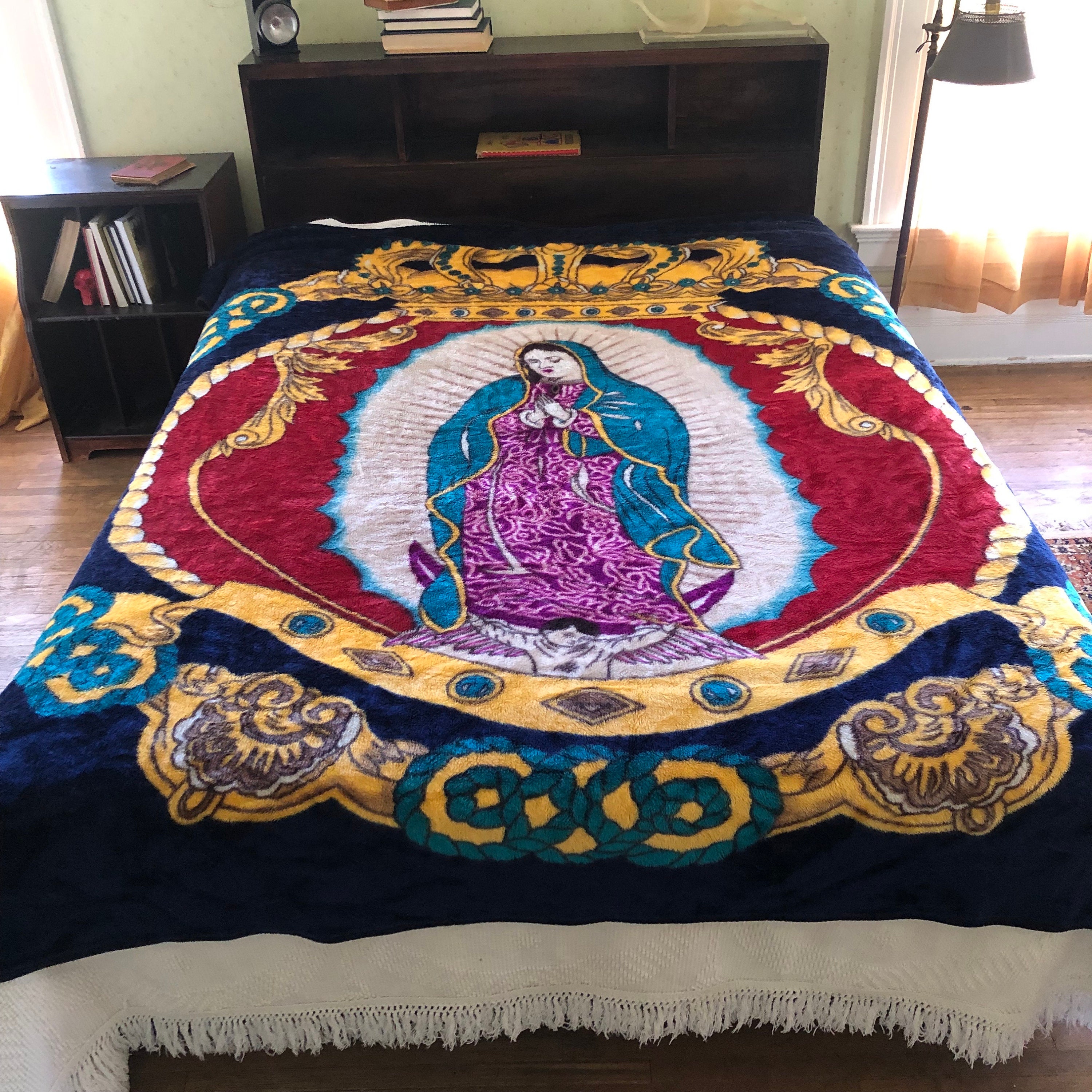 Saint Virgin Mary Vintage Blanket Bedspread Larger Than