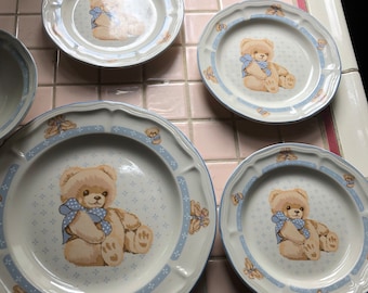SUMMER sale 7 pieces for 1 set price!  80s teddy Bears dinner ware super collectible for 80s .