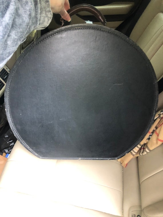 Antique Vintage Black Leather Hat Luggage Box Sui… - image 2
