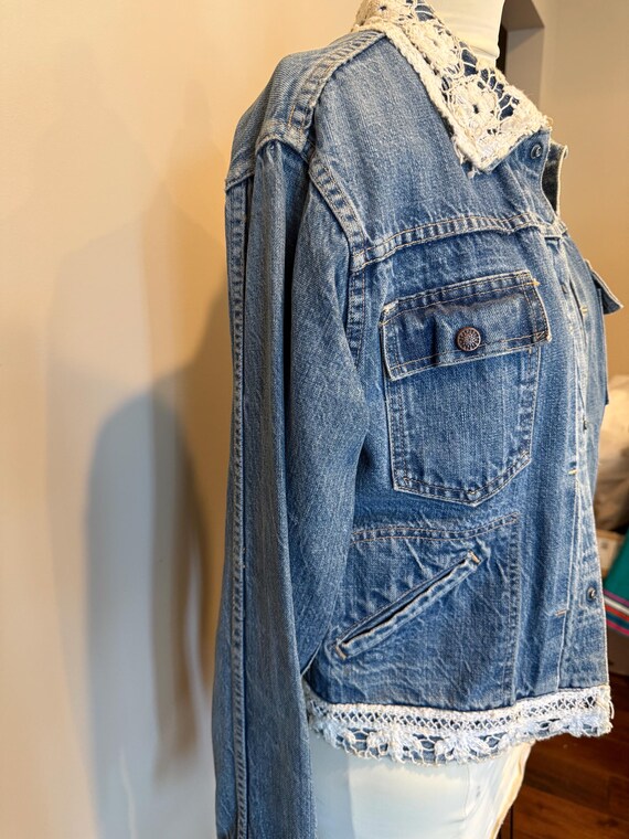 Vintage Custom Gaucho Jean Jacket: Antique Lace U… - image 3