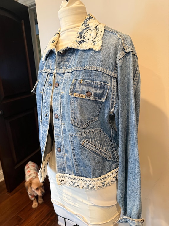 Vintage Custom Gaucho Jean Jacket: Antique Lace U… - image 4