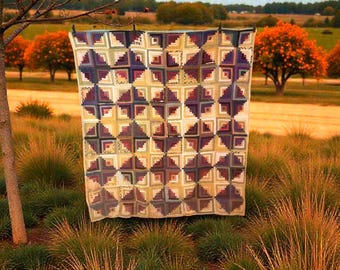Antieke 1870 HANDGEMAAKTE blokhut Court House-quilt past koningin en koning Absoluut prachtige prijsquilt