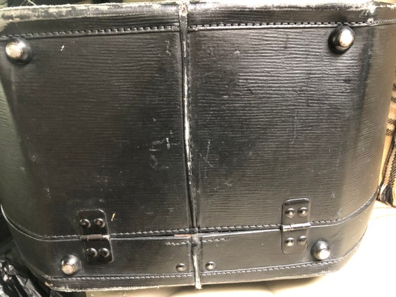 Antique Vintage Black Leather Hat Luggage Box Sui… - image 7