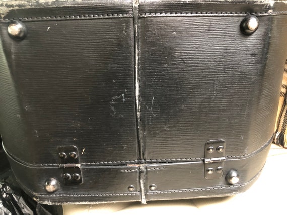 Antique Vintage Black Leather Hat Luggage Box Sui… - image 6