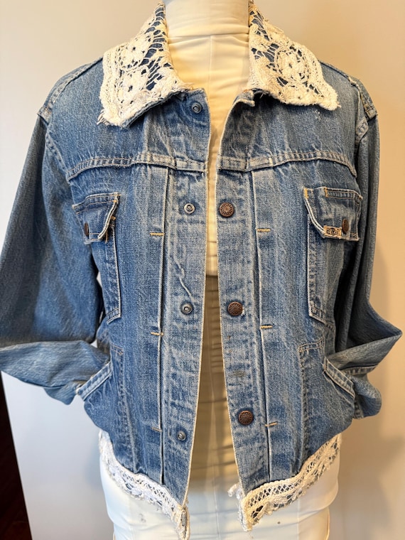 Vintage Custom Gaucho Jean Jacket: Antique Lace U… - image 1