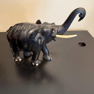 Carved Ebony Wood Elephant Decor - Vintage African Art