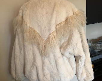 VINTAGE Carol Little 80s white cream rabbit n shearling jacket coat small read descript