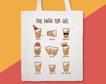 High Tea Pun Tote Bag | Funny Indian Tote Bag, South Indian Food Pun, Funny Indian Food Art, Masala Tea, Chai, Chai Lover, Cha, Punny Chai